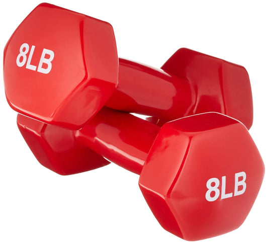 Basics Vinyl Coated Dumbbell Hand Weights, 8 Pounds, Pair, Red