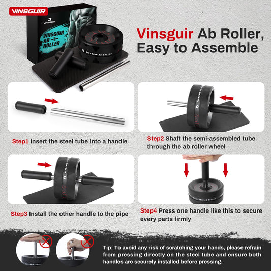 Vinsguir Ab Roller Wheel, Abs Workout Equipment for Abdominal & Core Strength Training, Exercise Wheels for Home Gym