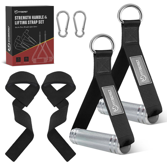 FitBeast Aluminum Alloy Exercise Handles & Lifting Straps Set - Gym Handles for Cables Machine with Thick D Buckle, Stable Grip, Ideal for Home Gyms