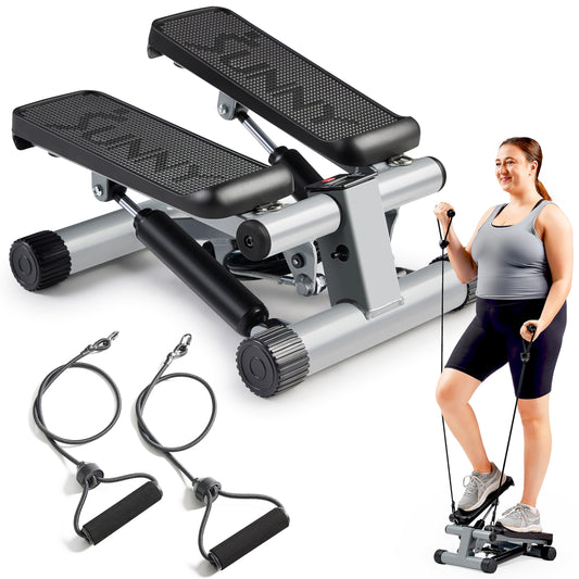 Sunny Health & Fitness Mini Steppers for Exercise at Home, Stair Step Workout Machine with Resistance Bands