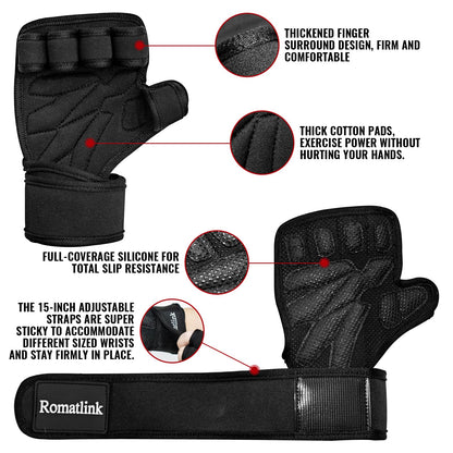 Romatlink Workout Gloves for Men and Women, Sport Gloves with Adjustable Wrist Wraps