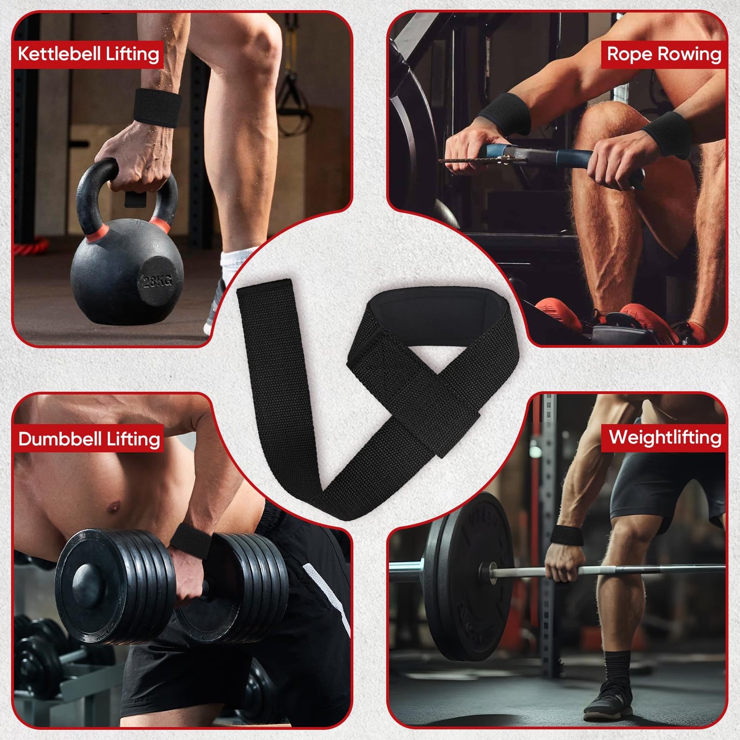 FitBeast Aluminum Alloy Exercise Handles & Lifting Straps Set - Gym Handles for Cables Machine with Thick D Buckle, Stable Grip, Ideal for Home Gyms