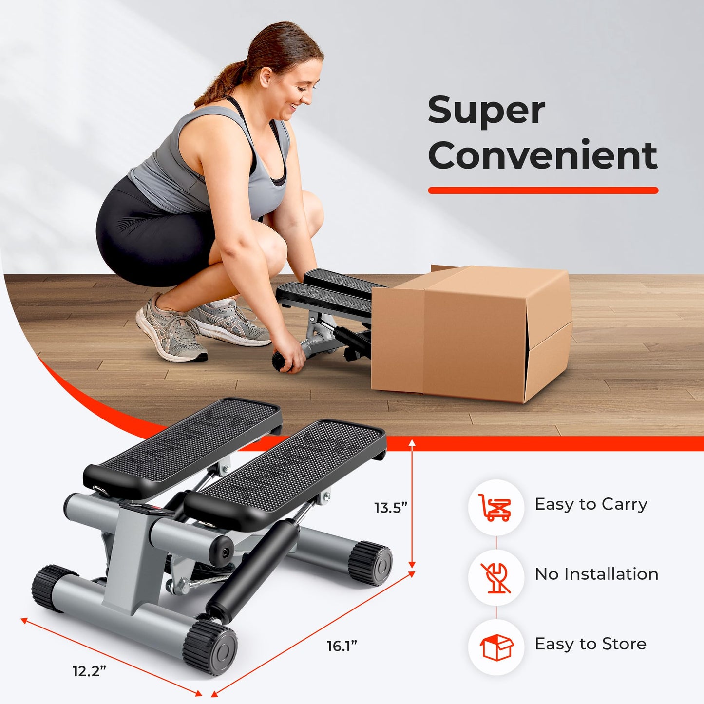 Sunny Health & Fitness Mini Steppers for Exercise at Home, Stair Step Workout Machine with Resistance Bands