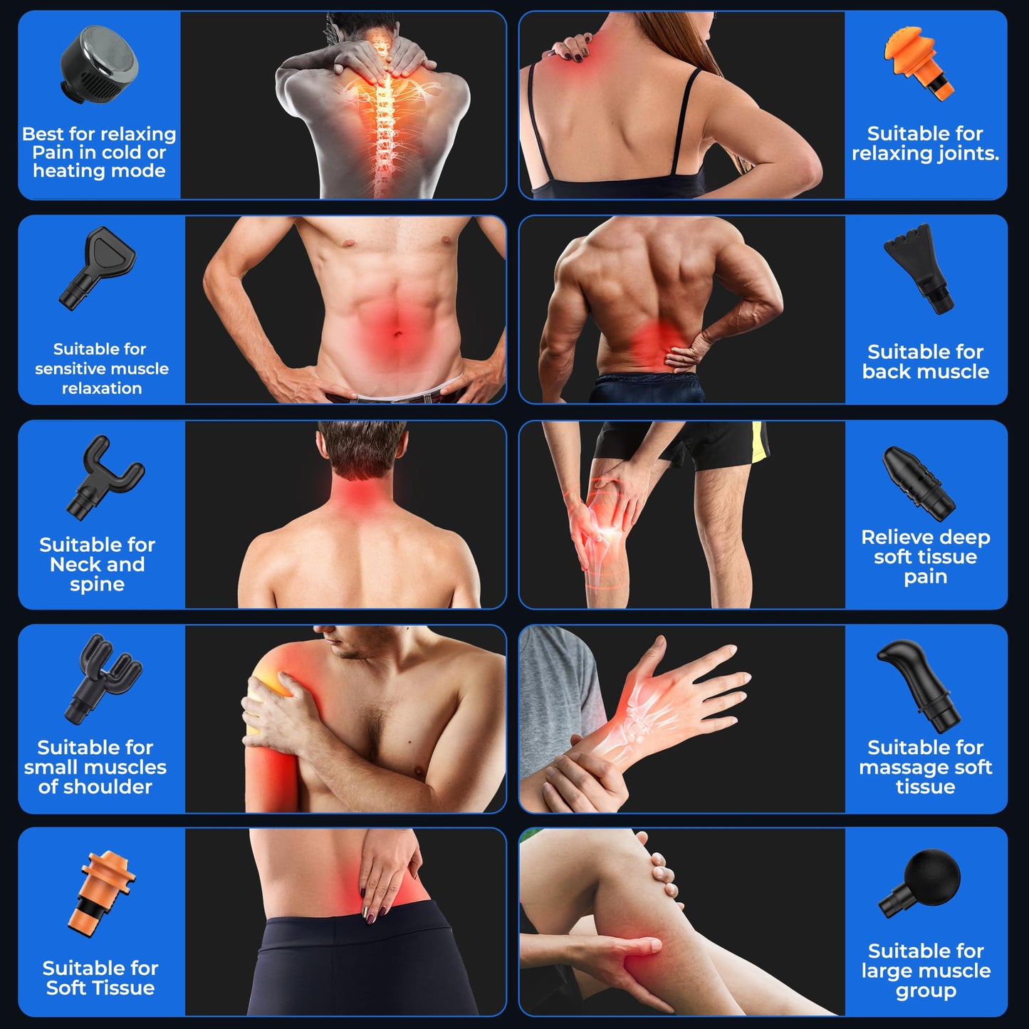 MuscleBuddy Massage Gun Deep Tissue with Heat and Cold Head, 6 Temperatures, 20 Levels & 10 Heads