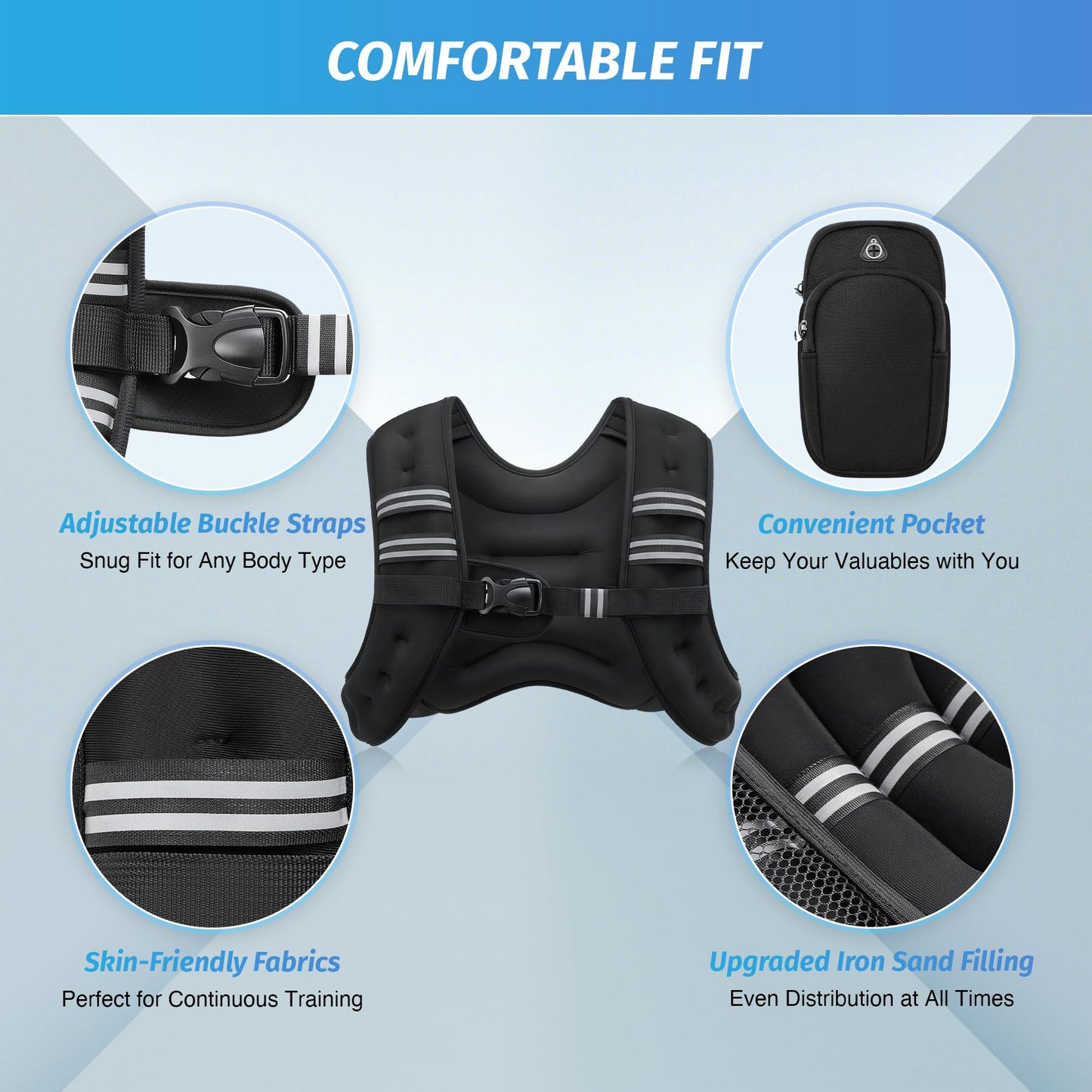 ZELUS Weighted Vest, 6lb/8lb/12lb/16lb/20lb/25lb/30lb Weight Vest with Reflective Stripe for Workouts