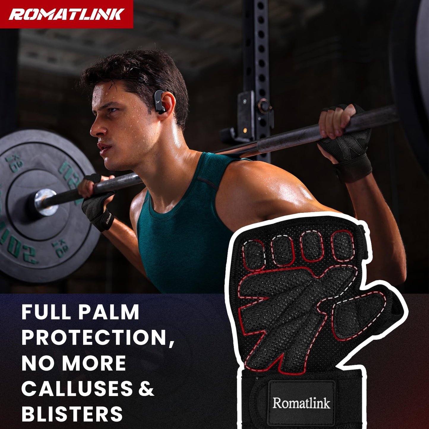 Romatlink Workout Gloves for Men and Women, Sport Gloves with Adjustable Wrist Wraps