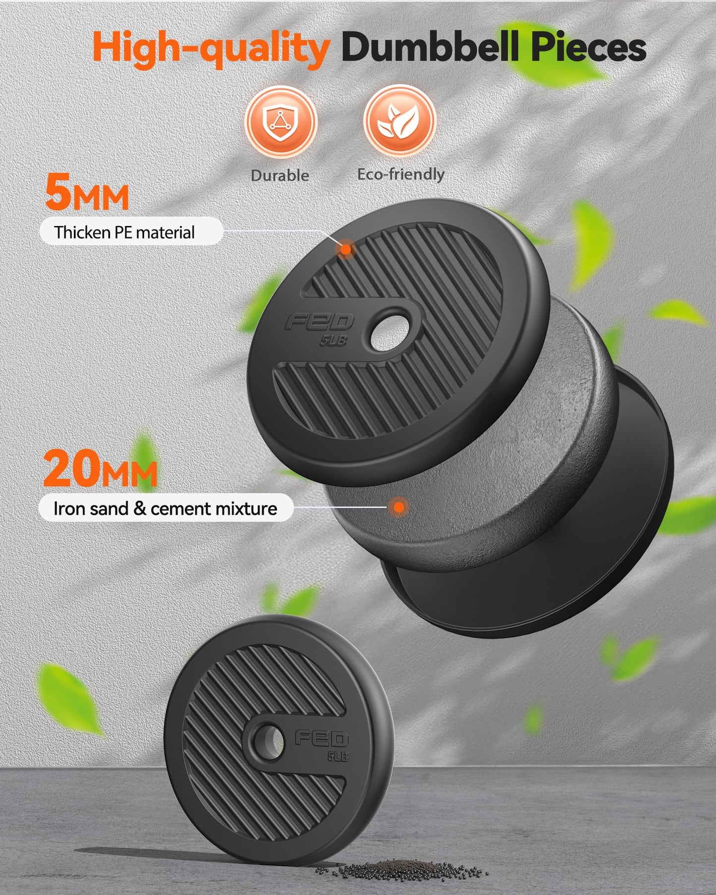 FEIERDUN Adjustable Dumbbells, 45lbs Free Weight Set with Connector, 4 in1 Dumbbells Set Used as Barbell, Kettlebells, Push up Stand