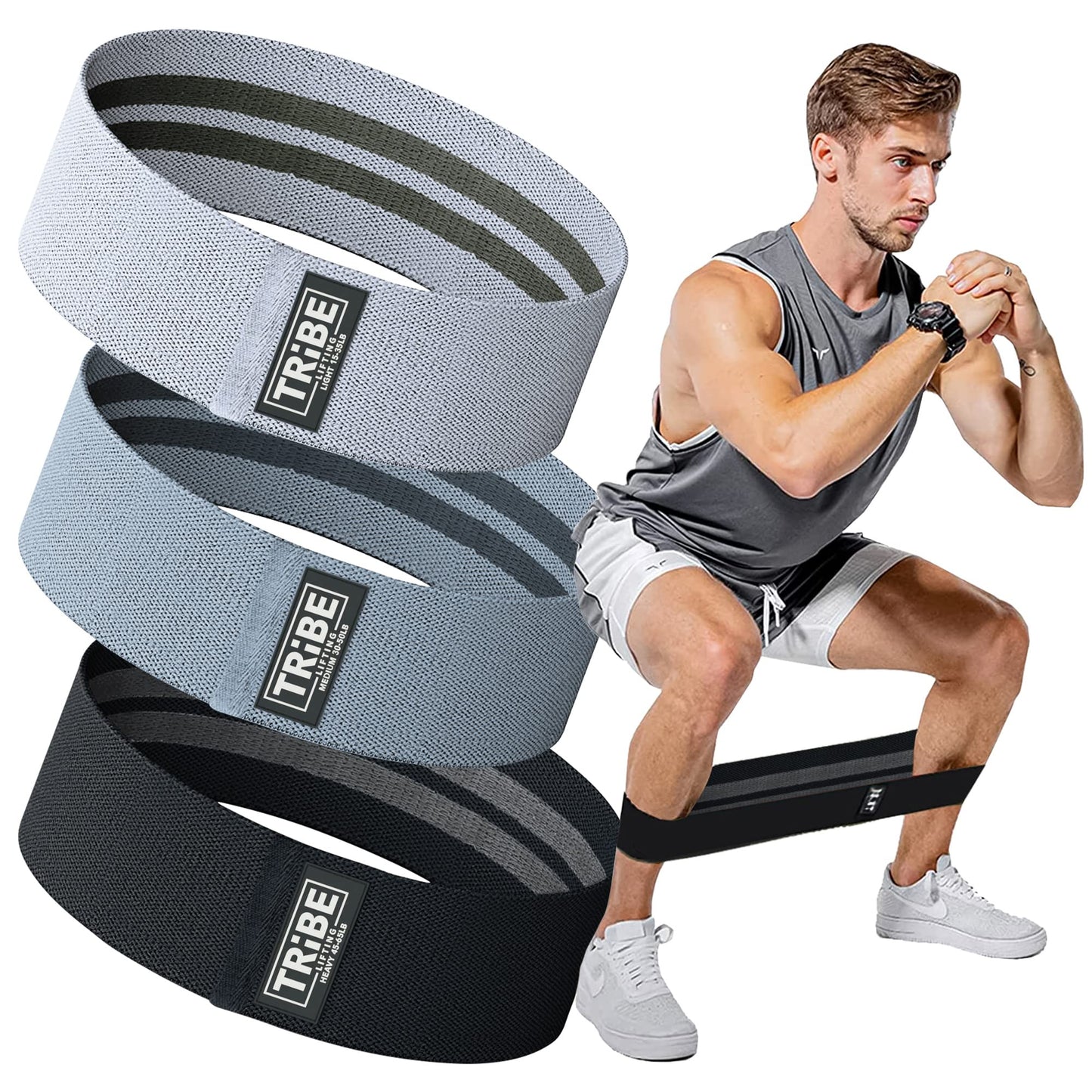 Tribe Lifting Fabric Resistance Bands for Exercise - Hip Bands for Working Out Legs, Glutes, Knees and Thighs for Men and Women