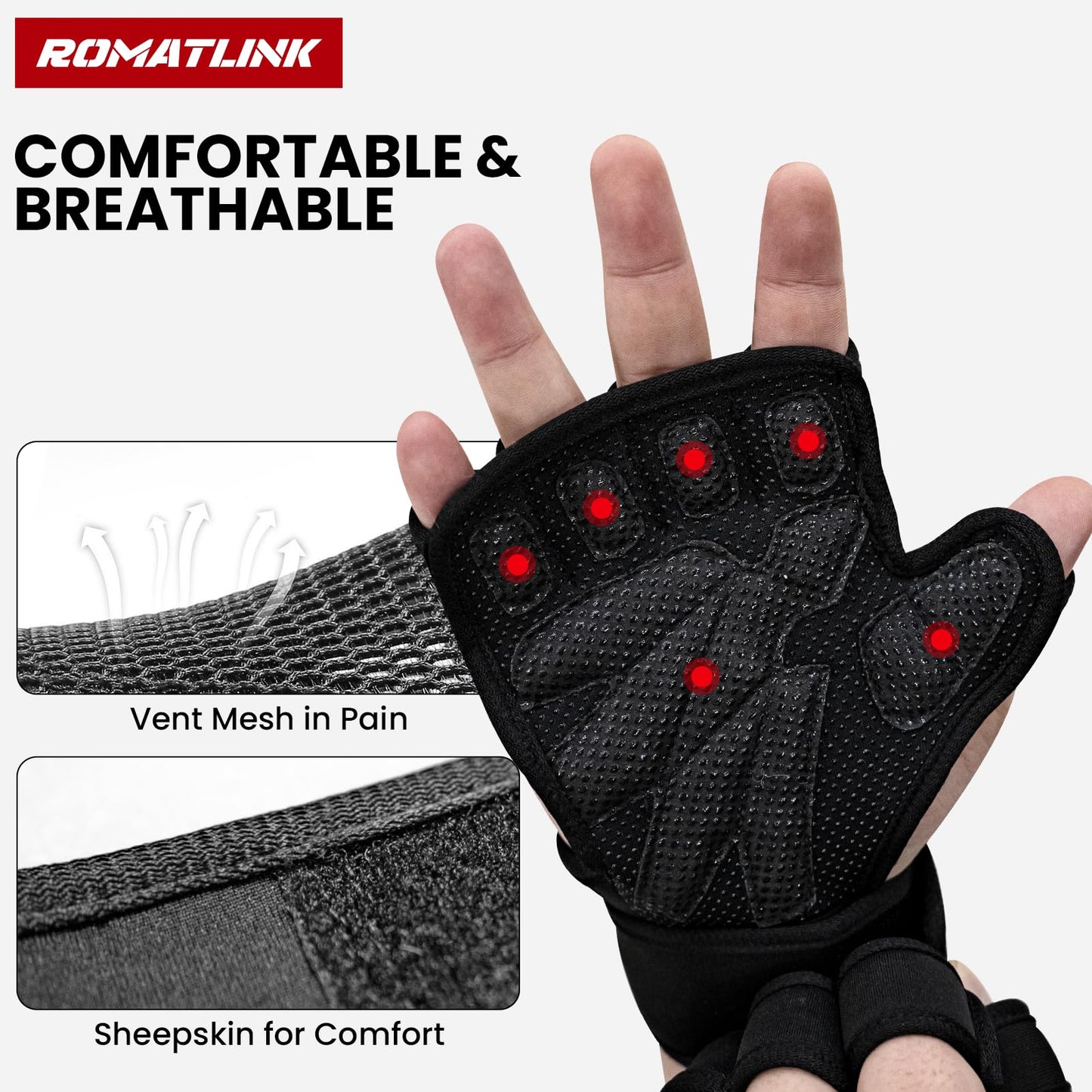 Romatlink Workout Gloves for Men and Women, Sport Gloves with Adjustable Wrist Wraps