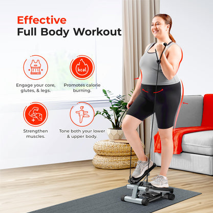 Sunny Health & Fitness Mini Steppers for Exercise at Home, Stair Step Workout Machine with Resistance Bands