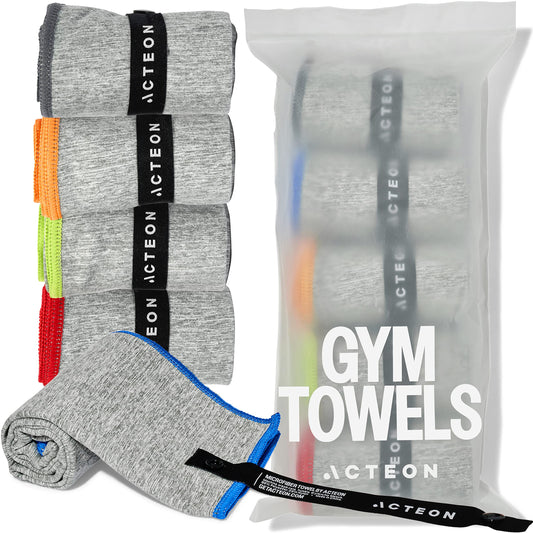 Acteon Microfiber Quick Dry Gym Towel, Silver ION Odor-Free Absorbent Fiber, Fast Drying, Men & Women Workout Gear for Body Sweat, Working Out, Towels