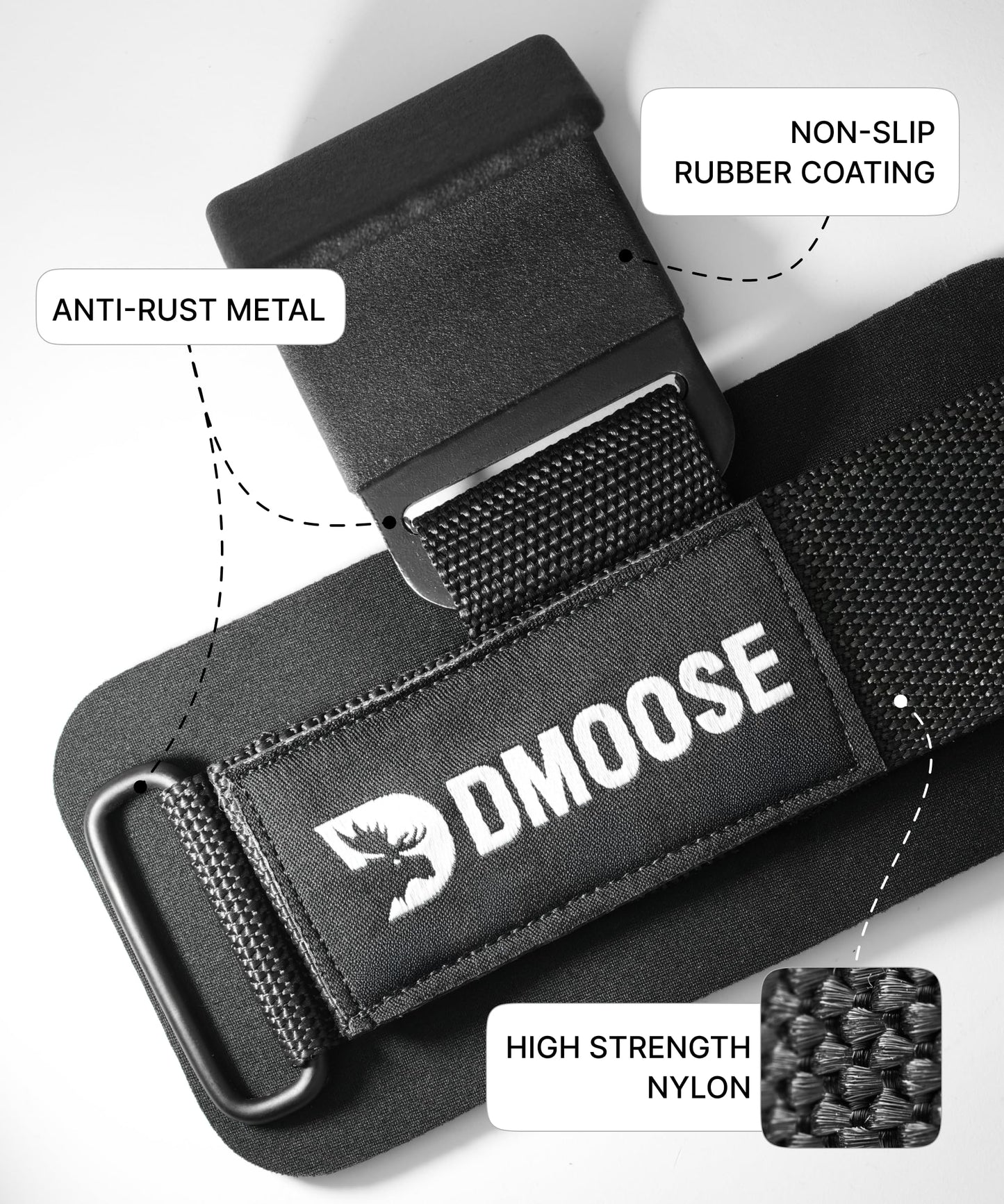 DMoose Fitness Weight Lifting Hooks (Pair) for Deadlifts, Pull Ups, Rows & Shrugs - Anti-Rip Nylon Strap Hand Grips with Thick Wrist Padding