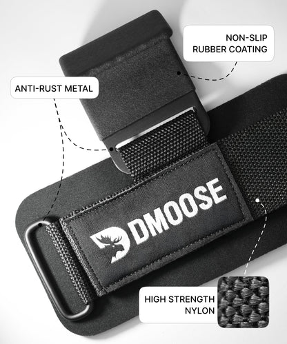 DMoose Fitness Weight Lifting Hooks (Pair) for Deadlifts, Pull Ups, Rows & Shrugs - Anti-Rip Nylon Strap Hand Grips with Thick Wrist Padding